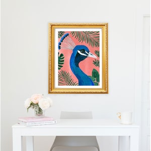 Peacock Art Print Peacock Wall Decor Peacock Painting Peacock Watercolor Jungle Tropical Art Illustration Bohemian Boho Animal Coral image 4