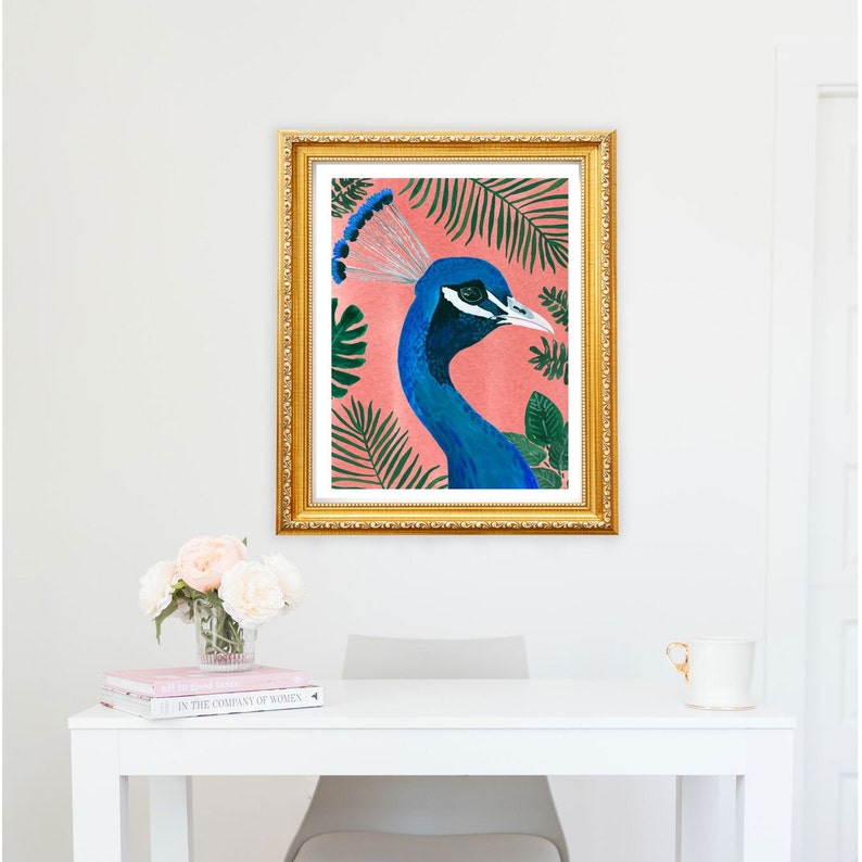 Peacock Art Print Peacock Wall Decor Peacock Painting Peacock Watercolor Jungle Tropical Art Illustration Bohemian Boho Animal Coral 画像 4