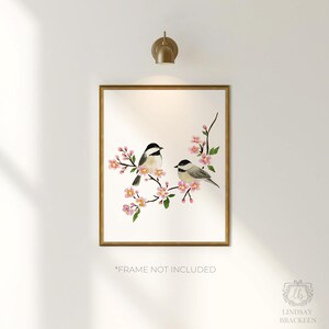 Chickadee Bird Art Cherry Blossom Print Bird Print Wall Decor Painting Watercolor Birds Illustration Birdwatching Gift Lindsay Brackeen image 2