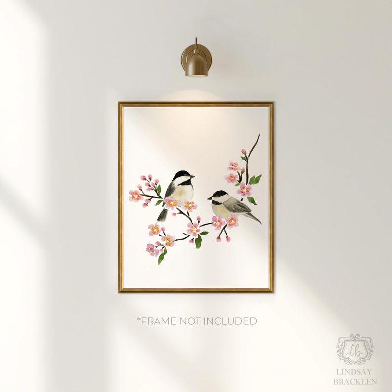 Chickadee Bird Art Cherry Blossom Print Bird Print Wall Decor Painting Watercolor Birds Illustration Birdwatching Gift Lindsay Brackeen image 2