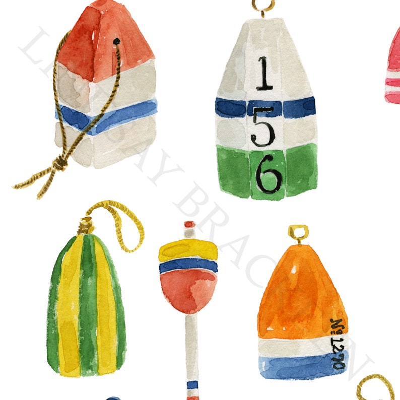 Lobster Buoys Crab Print Set Nautical Beachy Sea Side Coastal Living Wall Art Print Watercolor Blue Painting Boys Room Decor Sailing Buoy image 4