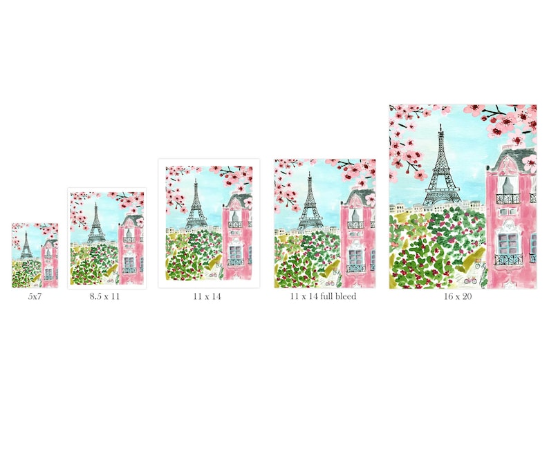 Paris Eiffel Tower Art Print Travel Paris Wall Decor Pink Trees Colorful Floral Flowers Map Painting Illustration Girls Wall Room Decor image 6