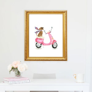 Dog on a Vespa Art Print, Dog Art Print, Dog Portrait, Dog Wall Art, Dachshund Art, Dog Art, Dog in Paris Art, Dog Nursery Art image 3