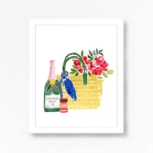 Champagne Bottle Painting, Champagn Art Print Decor, Cocktail Print, Bar Cart, Cocktails Print,  Bar Decor, Colorful Kitchen Wall Art Decor