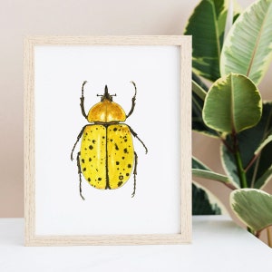 Beetle Nursery Art Print Insect Bug Watercolor Nature Illustration Yellow Gift Children's Room Wall Decor Painting Girls Boys Kids Theme