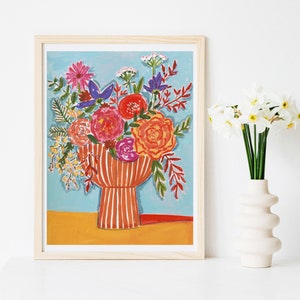 Bouquet Vase Floral Flowers Art Print Mixed Media Wildflowers Girls Nursery Bohemian Modern Wall Art Decor Farmhouse