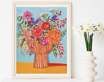 Ramo de flores en jarrón, lámina artística de técnica mixta con flores silvestres, decoración de pared moderna estilo boho para habitación infantil, Lindsay Brackeen