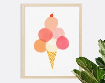 Ice Cream Cone Art Print: Whimsical Kitchen or Nursery Decor, Lindsay Brackeen