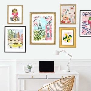 Paris Eiffel Tower Art Print Travel Paris Wall Decor Pink Trees Colorful Floral Flowers Map Painting Illustration Girls Wall Room Decor image 9