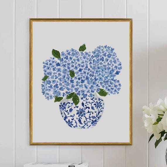 Hydrangea Print, Hydrangea Art, Hydrangea Painting, Blue Hydrangea