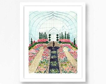 Conservatory Greenhouse Victorian Art Como Zoo St. Paul Minnesota  Colorful Print Floral Flowers Bohemian Illustration Girls Wall Room Decor