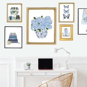 Hydrangea Print, Hydrangea Art, Hydrangea Painting, Blue Hydrangea Print, Blue and White Vase Planter, Ginger Jar Print, Delft Blue Vase image 8