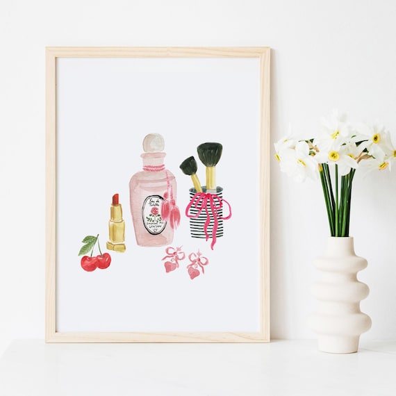 Coquette Wall Art, Coquette Bathroom Art, Feminine Art Prints, Coquette Art Prints, Cottage Core Art, Pink Girly Wall Art, Perfume Wall Art