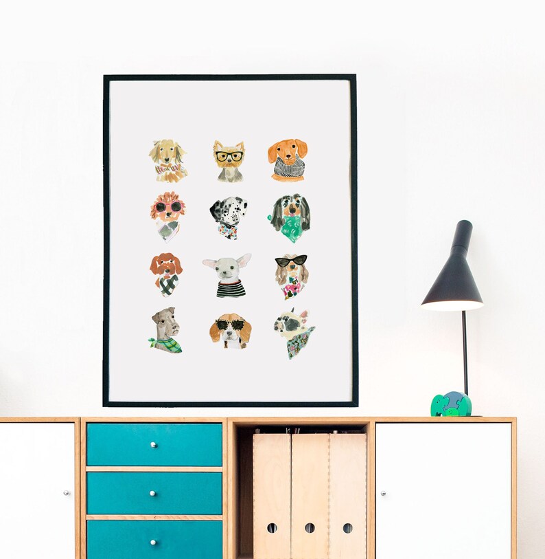 Dogs Art Print Nursery Kids Wall Decor Dog Puppy French Etsy