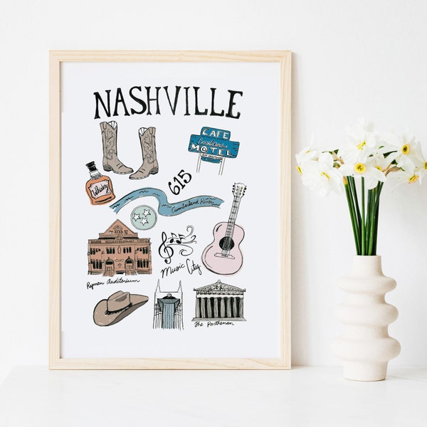 Nashville Art, Nashville Art Print, Nashville Poster, Nashville Illustration, Nashville Map, Nashville Print, Nashville Wall Decor