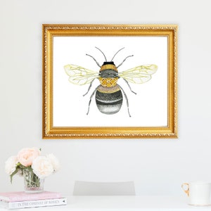 Bee Art Print Bumblebee Honey Bee Entomology Bug Insect Children's Kids Baby Wall Nursery Decor Nature Woodland Yellow Watercolor Painting image 3