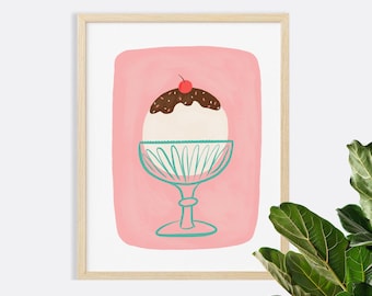 Ice Cream Sundae Art Print: Whimsical Kitchen Decor, Lindsay Brackeen