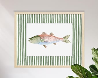 Sea Bass Print by Lindsay Brackeen, Watercolor Fish Art, Fish Print, Coastal Decor, Nautical Nursery Art, Coastal Art, Coastal Nursery