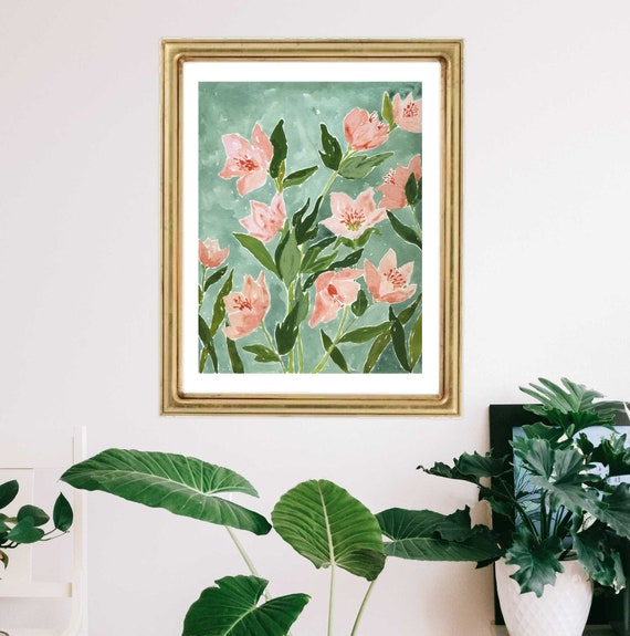 Tropical Art Print, Boho Chic Wall Decor, Tropical Wall Decor, Pink Flowers Art Print , Bathroom Wall Art, Tropical Flower Art, Floral Art