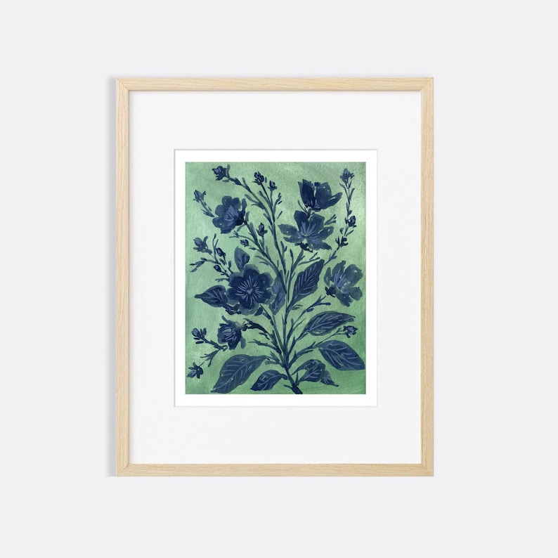 Blue Green Floral Botanical Art Print – Watercolor Flower Wall Art ...