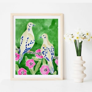 Mourning Dove Bird Art Print Wall Decor Painting Exotic Doves Colorful Watercolor Birds Illustration Millennial Style Art Lindsay Brackeen image 1