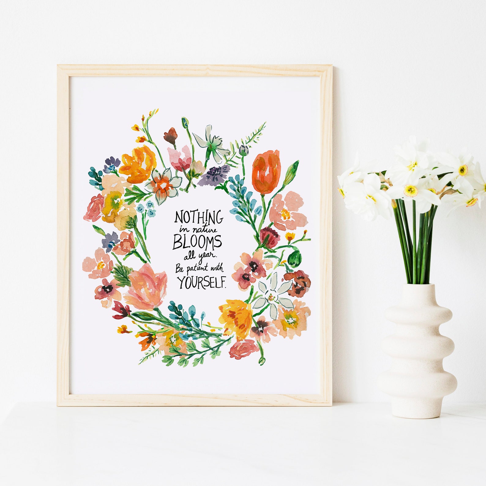 Floral Flowers Quote Art Print Watercolor Wreath Illustration ...