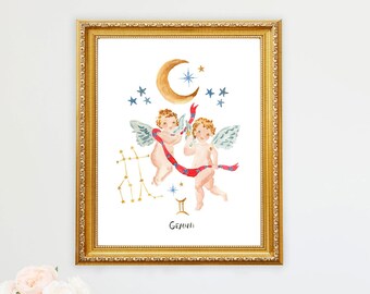 Gemini Zodiac Art Print, Constellation Print, Zodiac Sign Art, Astrology Print, Gemini Zodiac Art, Gemini Print, Zodiac Gift, Astrology Art