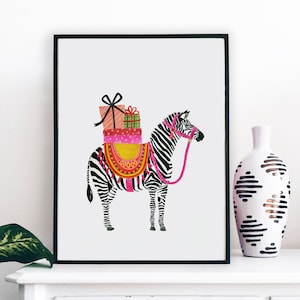 Zebra Safari Art Print Wall Decor Peinture Exotique Coloré Aquarelle Jungle Boho Illustration Boho Style Animal Nursery Kids Room image 1