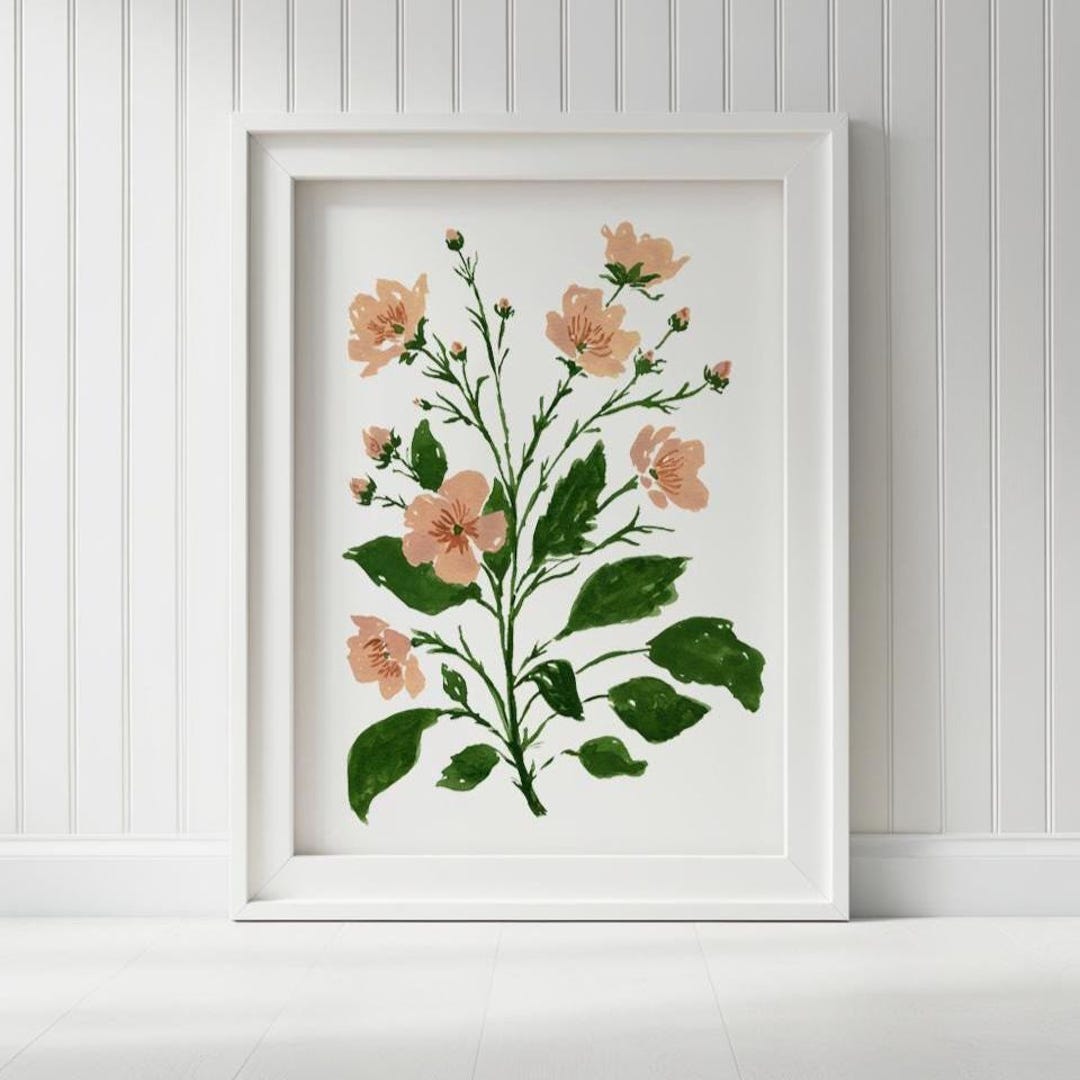Pink Green Floral Botanical Art Print – Watercolor Flower Wall Art ...