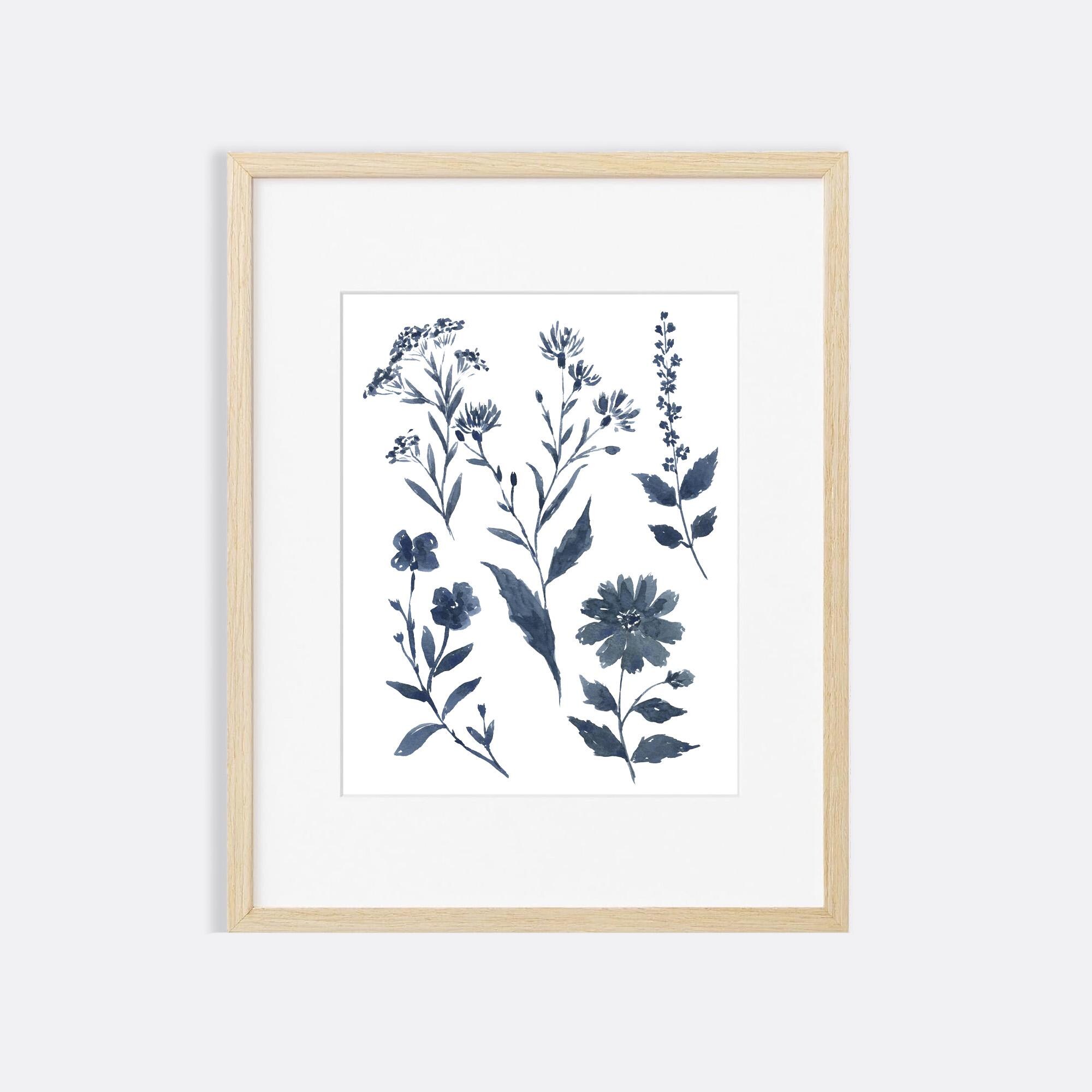 Blue Floral Botanical Art Print – Watercolor Flower Wall Art, Modern ...