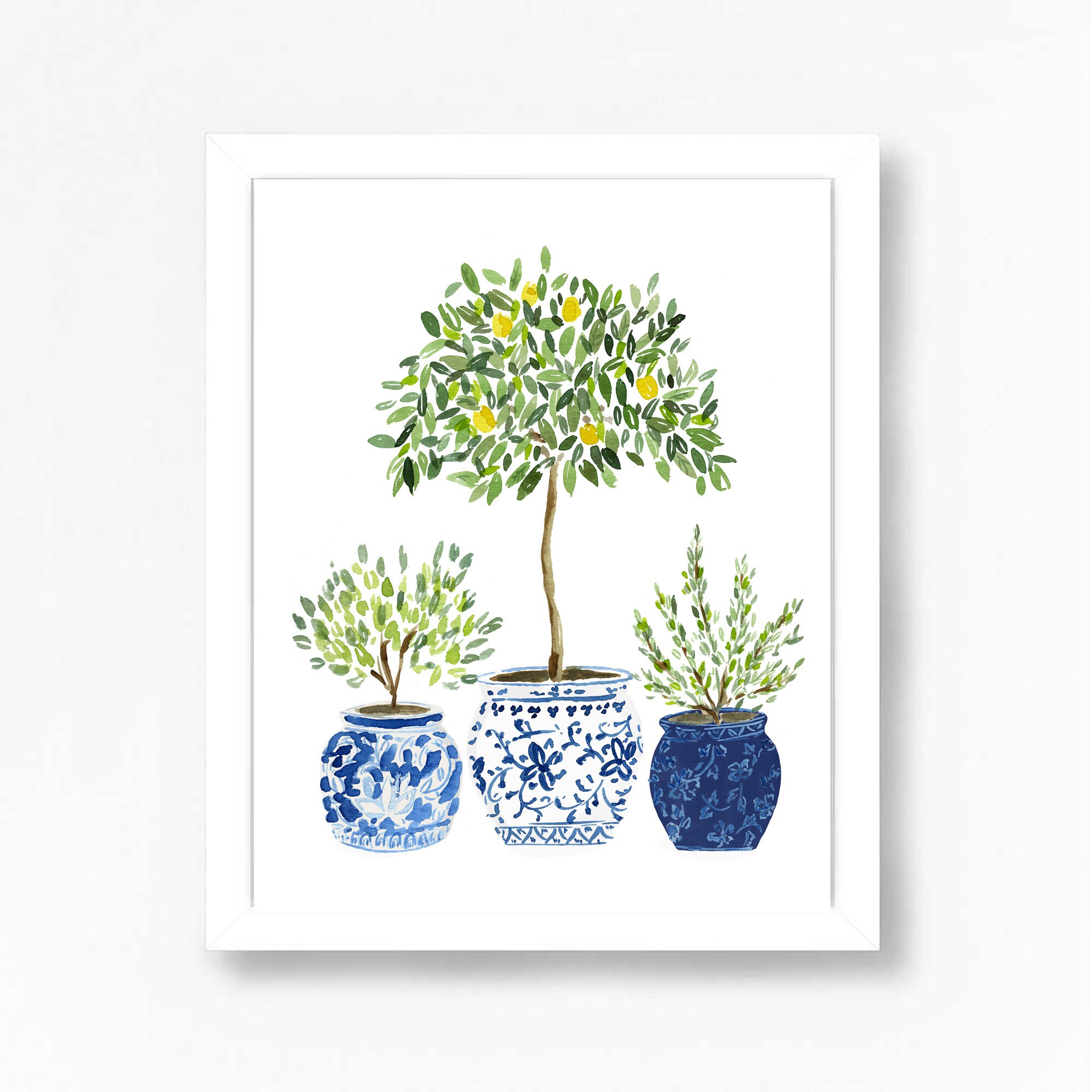 Lemon Lemons Tree Olive Navy Blue White Vase Plants Floral Flowers Ar…