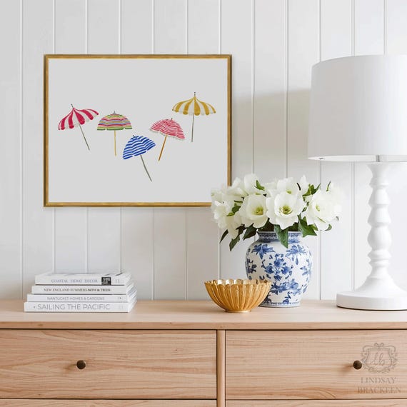 Beach Umbrella Print, Beach Umbrella Art, Beach Decor, Beach Print, Beach Wall Art, Coastal Wall Art, Coastal Decor, Nautical Decor