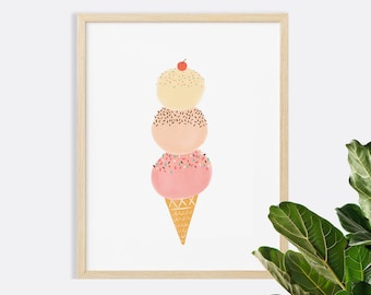 Ice Cream Cone Art Print: Whimsical Kitchen or Nursery Decor, Lindsay Brackeen