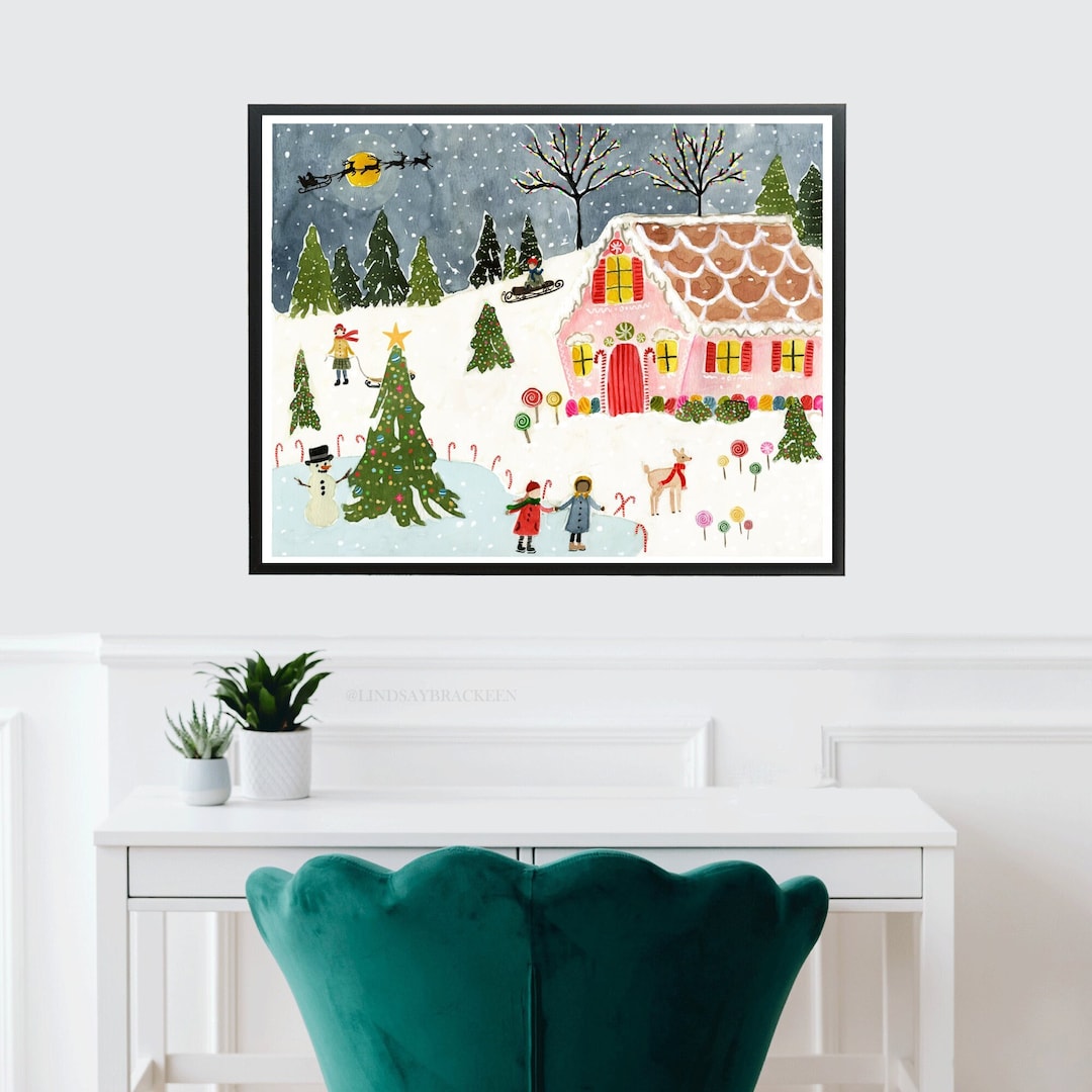 Christmas Art Print, Gingerbread House Art, Holiday Art, Christmas Decor, Christmas Wall Art