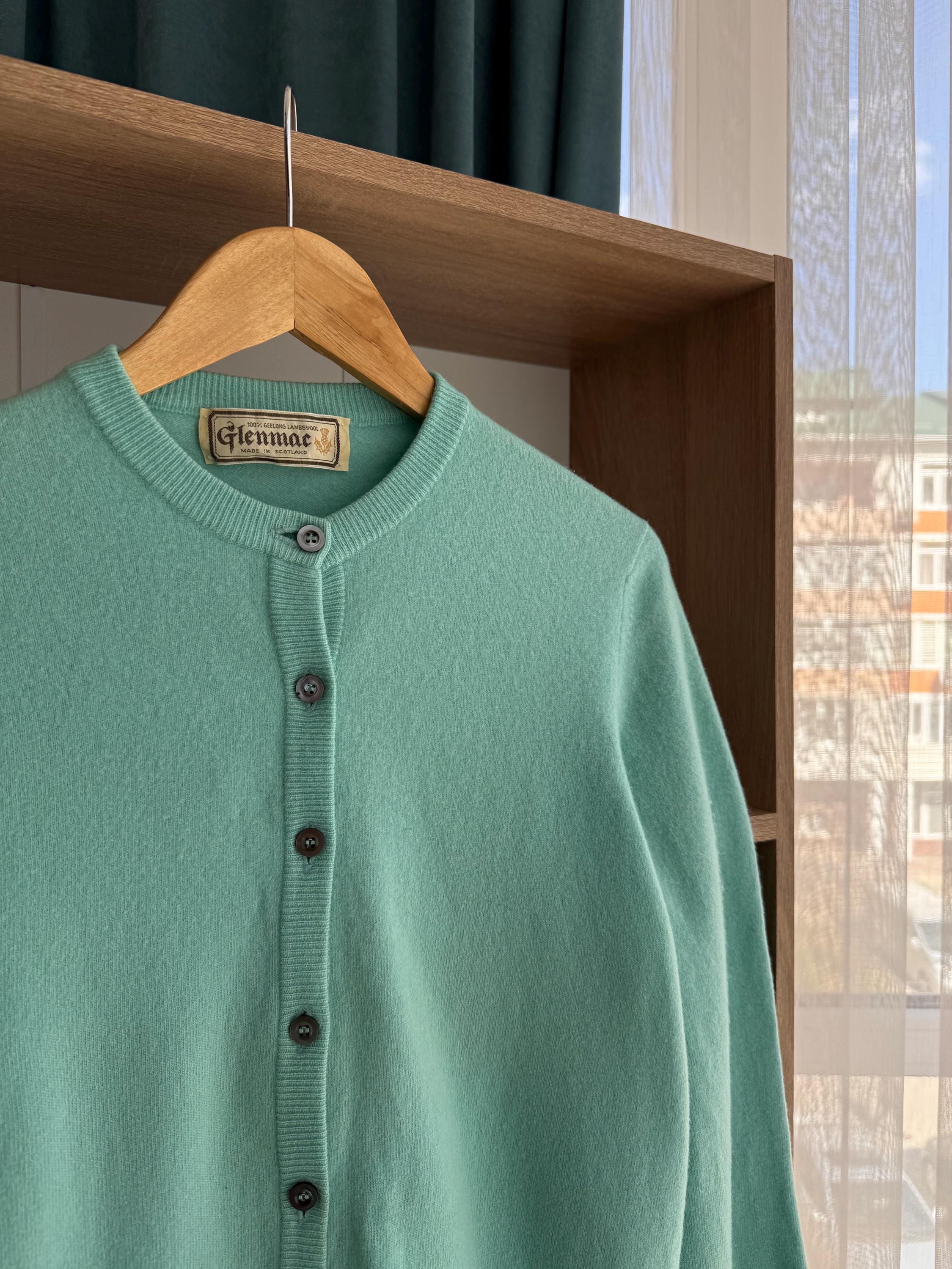 【最終価格】Glenmac Geelong Lams Wool Cardigan Vintage Glenmac Scotland Geelong Lambswool Mint Green