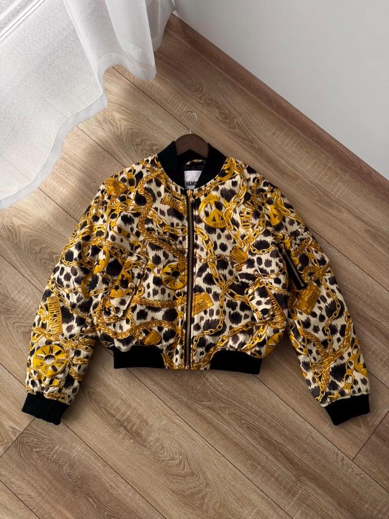 Moschino X H&M Gold Chain Logo Pattern Bomber Jacket by Jeremy