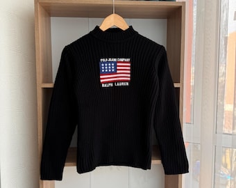 Vintage Polo Ralph Lauren Ribbed Knit USA Flag Luxury Sweater