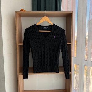 Vintage Polo Ralph Lauren W’ Black & Purple Cable Knit Sweater