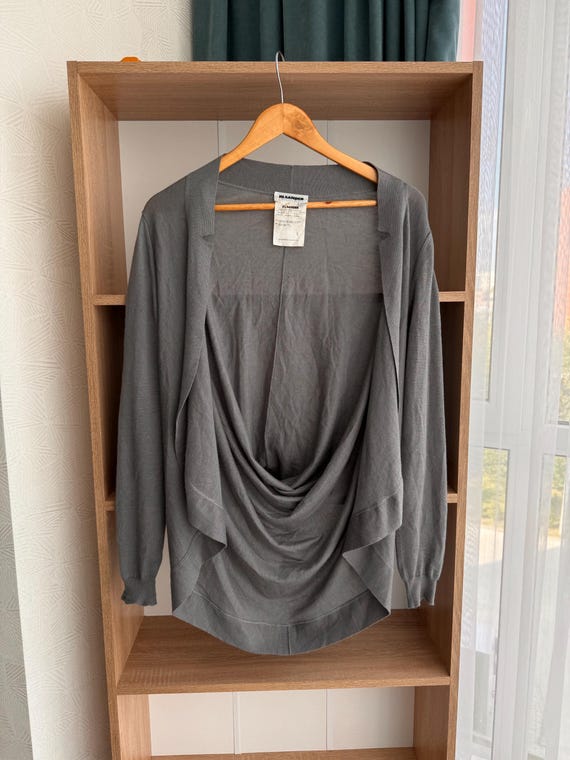 Jil Sander, Vintage Jil Sander Grey Luxury Cashmere Draped Cardigan