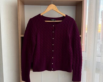 Vintage Modissa Purple Cable Knit Scotland Pure Wool Cardigan