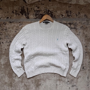 Vintage Polo Ralph Lauren W’ Royal White Cable Knit Sweater