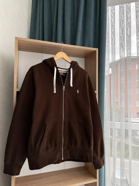 Vintage Polo Ralph Lauren Brown Zip Hoodie Y2K - Etsy