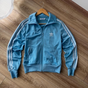 Vintage Adidas Original Blå & Vit Tre Ränder Träningsoverall