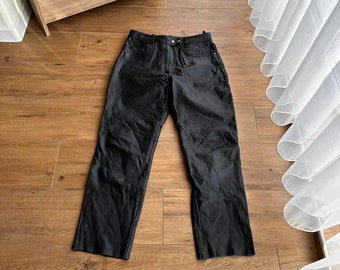 Pantalon de moto japonais noir en cuir véritable vintage