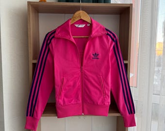 Vintage Adidas Firebird Three Stripes Pink Big Logo Zip Hoodie