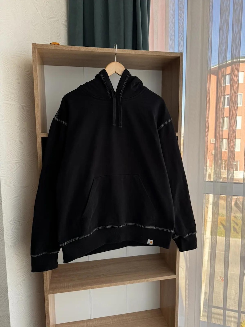 Felpa con cappuccio nera e bianca vintage Carhartt WIP Nebraska Streetwear immagine 7
