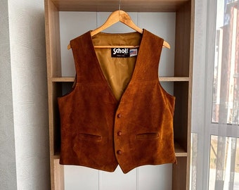 Vintage Schott Made in USA Brown Suede Leather Vest