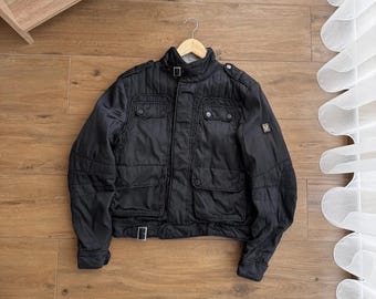 Vtg 70s Belstaff Black Leather Motorcycle Jacket Biker Coat
