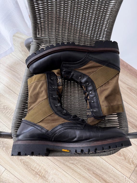 Belstaff Trooper Lace Up Leather & Canvas Military Ankle Boots