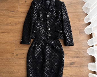 Vintage Versace Versus 90s Black Sequilde Sparkle Skirt Suit